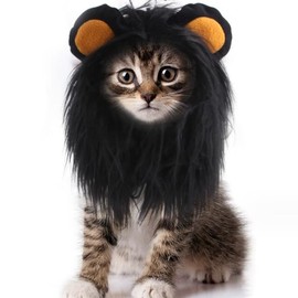 Veewon Lion Wig Costume for Dog Cat Black Lion Mane Headgear with Imitation Ears Pet Cosplay Party Photo Props (M)