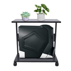 BJTDLLX 2-Tier Metal PC Desktop Holder CPU Stand Computer Tower with Lockable Caster Wheel, 2-Layer Computer Tower Stand Under Desk Fits Most PC, 19.69 * 9.45 * 23.62in