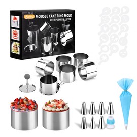 KIMIGO Dessertringe Set, Edelstahl Servierringe 7.5cm,Kleiner Kuchenring mit Tüllen & Spritzbeutel,Geeignet für die Herstellung von Keksen, Donuts und Kuchenbackformen