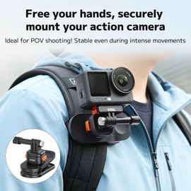 VRIG Backpack Strap Mount for Action Camera, 360 Backpack Shoulder Clamp Mount with Quick-Release Adapter for Go Pro Hero 13 12 Black, DJI Action 6/5 Pro, Insta 360 Ace Pro 2 (AC-97 Quick-Release)