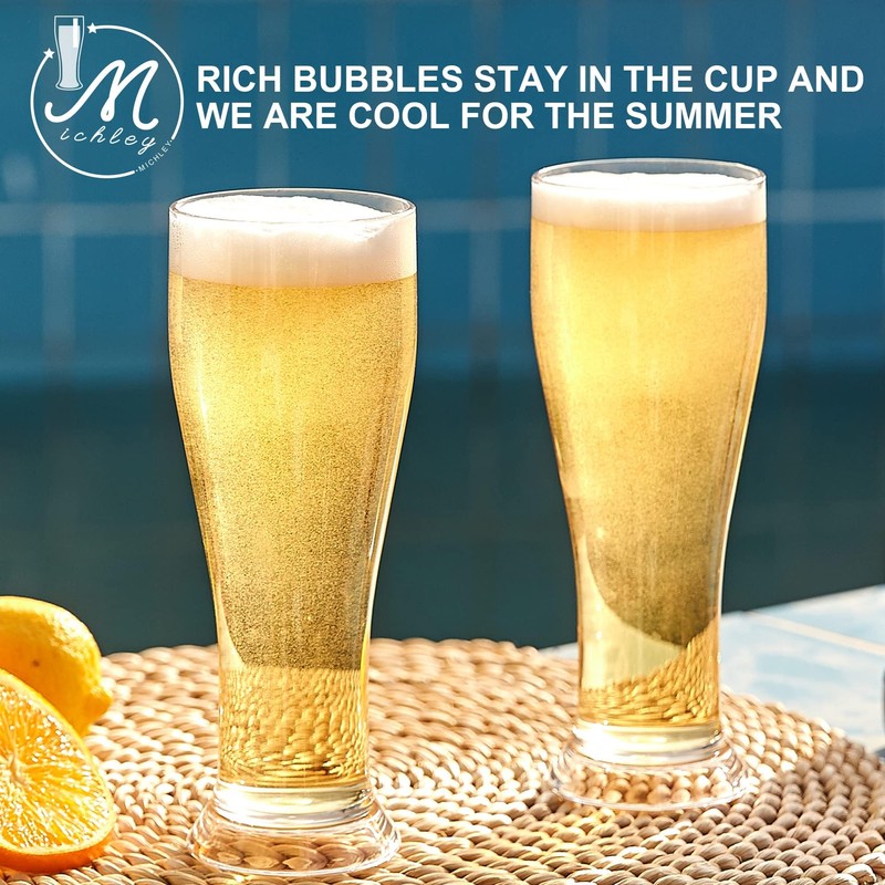 MICHELY Unbreakable Tall Pilsner Beer Glasses Set of 4 (16.5