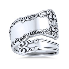 Boho Bypass Spoon Band Ring For Women For Men Oxidized .925 Sterling Silver Adjustable
