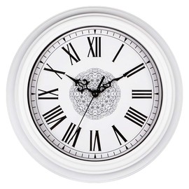 Topkey 12 Inch Wall Clock Silent Non-Ticking Vintage Roman Numerals Wall Clocks for Living Room Kitchen Bedroom Home Office (Battery Not Included) - White