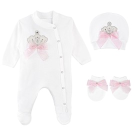 Lilax Baby Girl Jewels Crown Layette 3 Piece Gift Set 0-3 Months Pearl Crown