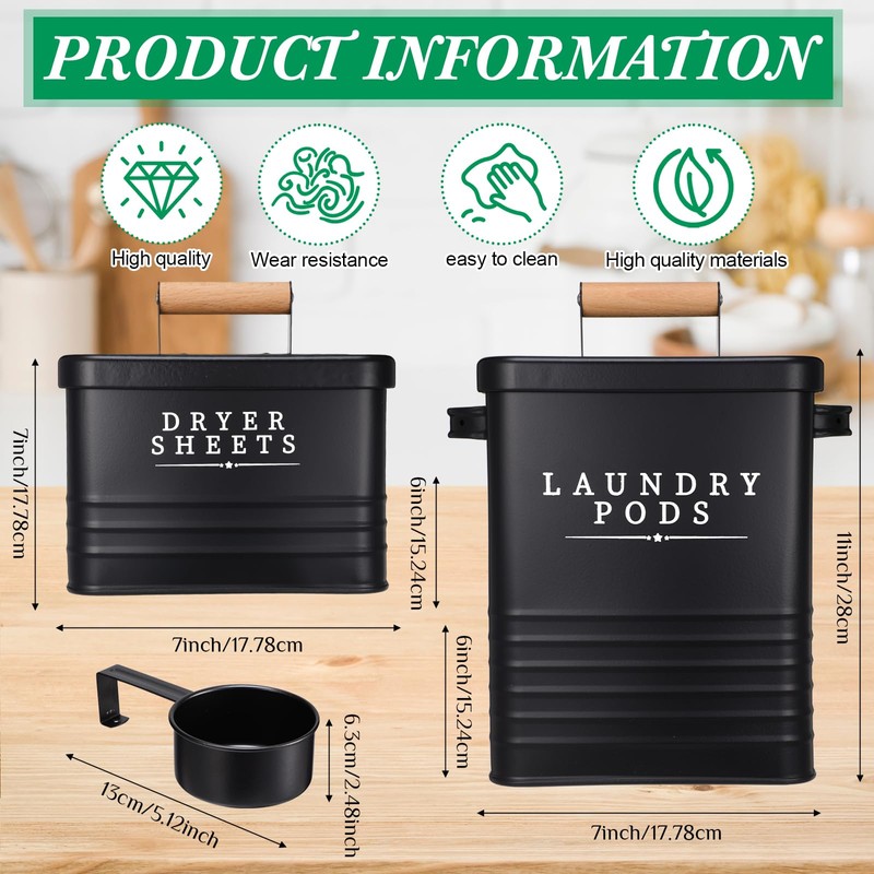 Yaocom 2 Pcs Laundry Pod Container with Dryer Sheet Holder