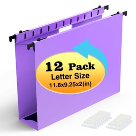 Shutex Extra Capacity Plastic Hanging File Folders,12 Pack Reinforced Hang Folders,Heavy Duty 2 Inch Expansion,Plastic Filing Cabinet Folders,Letter Size,Designed for Bulk Files, Medical Charts,Purple