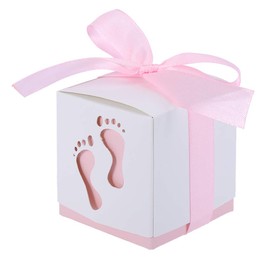 Candy Box, 50 Pieces Cute Baby Footprint Paper Candy Box Gift Candy Box Suitable for Wedding and Baby Showers(Pink)
