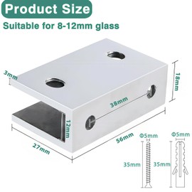 MOOCHE Pack of 4 Glass Holders - 5.4 cm Adjustable Glass Clamp Shelf Holder with Bounded, Glass Plate Holder for 8-10 mm Thick Glass, Ideal for Shelves and Display Cabinets