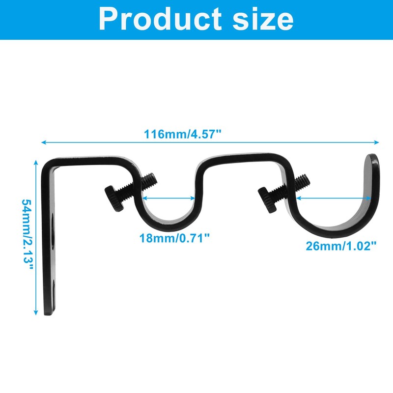 Bonsicoky 2 Pack Heavy Duty Double Curtain Rod Brackets, Black