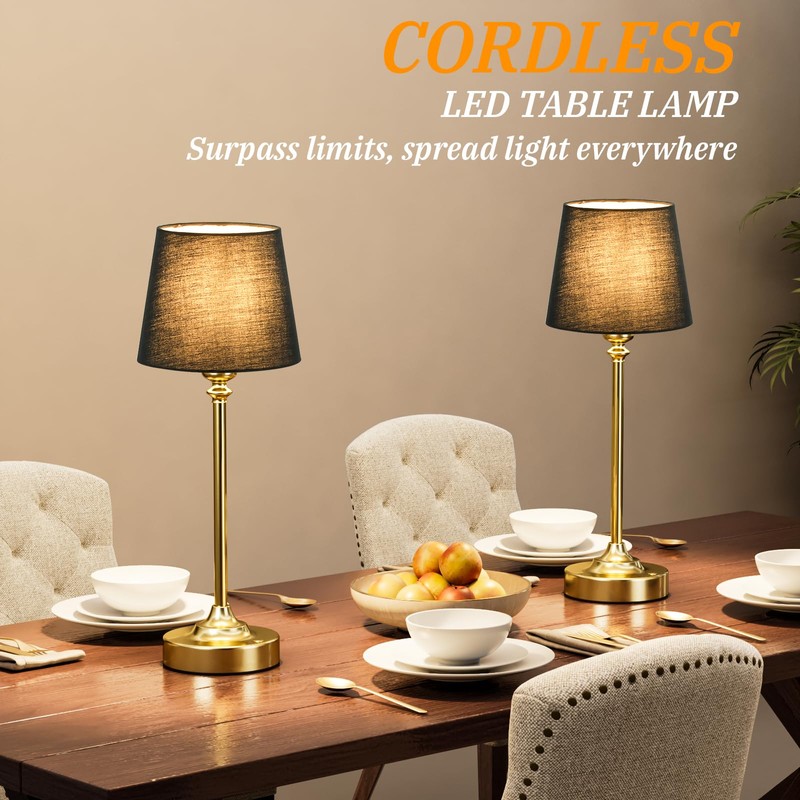 Kakanuo Cordless Table Lamps Rechargeable Set - 2 Pack Brass