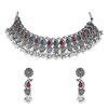 I Jewels Navratri Silver Oxidised Afghani Ghungroo Drop Choker Necklace