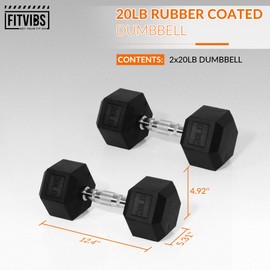 Fitvids Hex Dumbbells Rubber Coated Hand Weights Pairs for Exercises and Fitness, 20 LB Pair