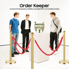 6 Pack Gold Stanchions and Velvet Ropes, Crowd Control Barriers Stainless Steel Red Carpet Ropes and Poles with Stable Base for Theaters, Parties, Wedding, Exhibition