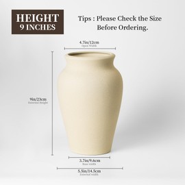 CLYANCE Ceramic Vase for Home Decor, 9 Inch Wide Mouth Pottery Vase, Vintage Farmhouse Vase Boho Neutral Decor, Terracotta Rustic Vase for Living Room, Entryway, Floor, Mantel Decoration（Pottery Clay）
