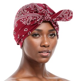 Satin Lined Bows Turban for Women, Boho Bow Headwear Beanies Silky Lined Cotton Hair Bow Sleeping Cap, Wine Red