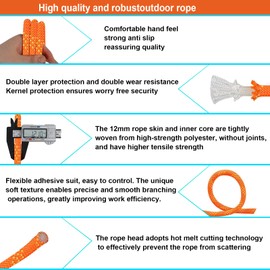 Gangying 12mm Climbing Rope 10m Static Nylon Heavy Duty for Rescue Boats Parachutes Hiking Outdoor Mountaineering Camping Swing High Load-Bearing Capacity and wear Resistance Orange