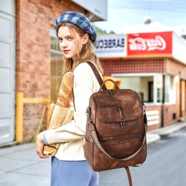 CTTOVIS Travel Leather Laptop Backpack for Women with 15.6inch Laptop Compartment Fashion Designer Ladies Work Computer Backpack (Brown)