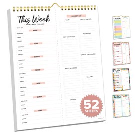 Decorably Weekly Meal Planner with Grocery List Detailed - Meal Prep List - 52 Easy Tear-Off Sheets Refrigerator Meal Planner, 8.5x11in Spring-Bound Weekly Meal Planner and Grocery List Magnetic
