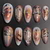 MERVF Press on Nails Medium Almond Fall, Brown Chrome French