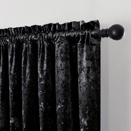 SNITIE Black Crushed Velvet Curtains with Rod Pocket Luxurious Thermal Insulation Soundproofing and Light Filtering Window Treatments for Living Room Bedroom Office, 2 Panels Set 52" W x 84" L
