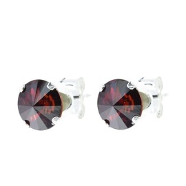 pewterhooter Women 925 Sterling Silver Crystal Stud Earrings (Magma Red)