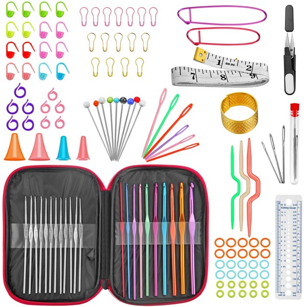 URWOOW 100 Pcs Crochet Hook Set with Yarn Knitting Needles