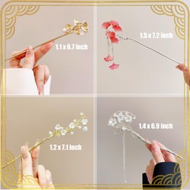 4 PCS Retro Flower Hairpins Japanese Floral Hair Sticks Hair Pins Chinese Hair Sticks Retro Hairpins Japanese Hair Chopsticks Flower Hair Accessories for Women Long Hair