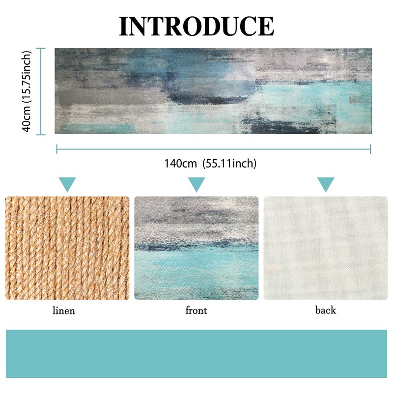Rustic Table Runner Linen Teal Boho Table Runner Modern Turquoise