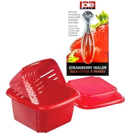 Fruit Saver 3 in 1 Berry Box-Red and Stainless steel Strawberry Huller