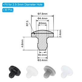 PATIKIL 3mm Diameter Silicone Round Snap, 30 Pcs in Type Locking Furniture Hole Plug Button Protective Cover Cap Head Fit for 2.5-3mm Hole for Seal Bulkhead Cylinder Hole, White