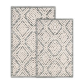 Superior Bath Rug Set, Small Area Rugs for Bathroom, Kitchen Decor, Machine Washable, Non-Slip Bathmat Rugs, High-Low Jacquard Mat, Geometric Accent Rug, Ceton Collection, Set of 2, Large, Sage