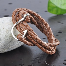 Unendlich U Punk Hope Fishing Hook Women's Men's Charm Bracelet Braided Leather Alloy Wrap Bracelet Multilayer Bangle Brown, Leather, Without Stone