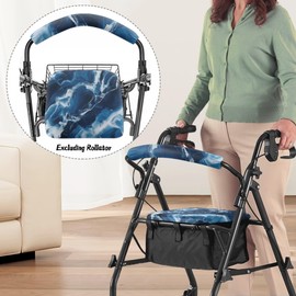 Rerteryuro Rollator Walker with Seat Cover Walker Accessories Blue Marble Walkers for Seniors with Seat Cover Washable Rollator Accessories Covers