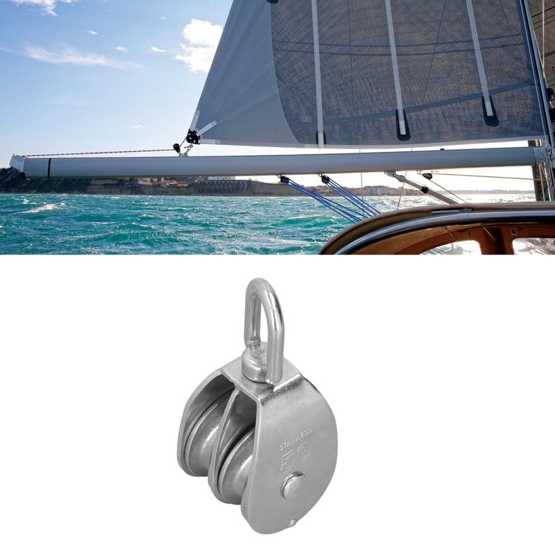 50mm/2.0in Marine Pulley Double Roller 400kg Loading 304 Stainless Steel
