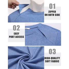 Deyeek Unisex Chemo Shirts for Port Access Chemotherapy Must Haves Long Sleeve Post Shoulder Surgery Shirts