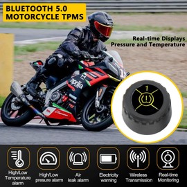 Motorcycle Tire Pressure Monitoring System, Wireless TPMS Tire Pressure and Temperature Alarm, Bluetooth Motorcycle TPMS with 2 External Sensors for Bikes, Support iOS and Android【2025 New Upgraded 】