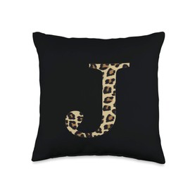 SqueakyRicardo Animal Print Leopard Cheetah Print Letter J Initial Rustic Monogram Gift Throw Pillow, 16x16, Multicolor