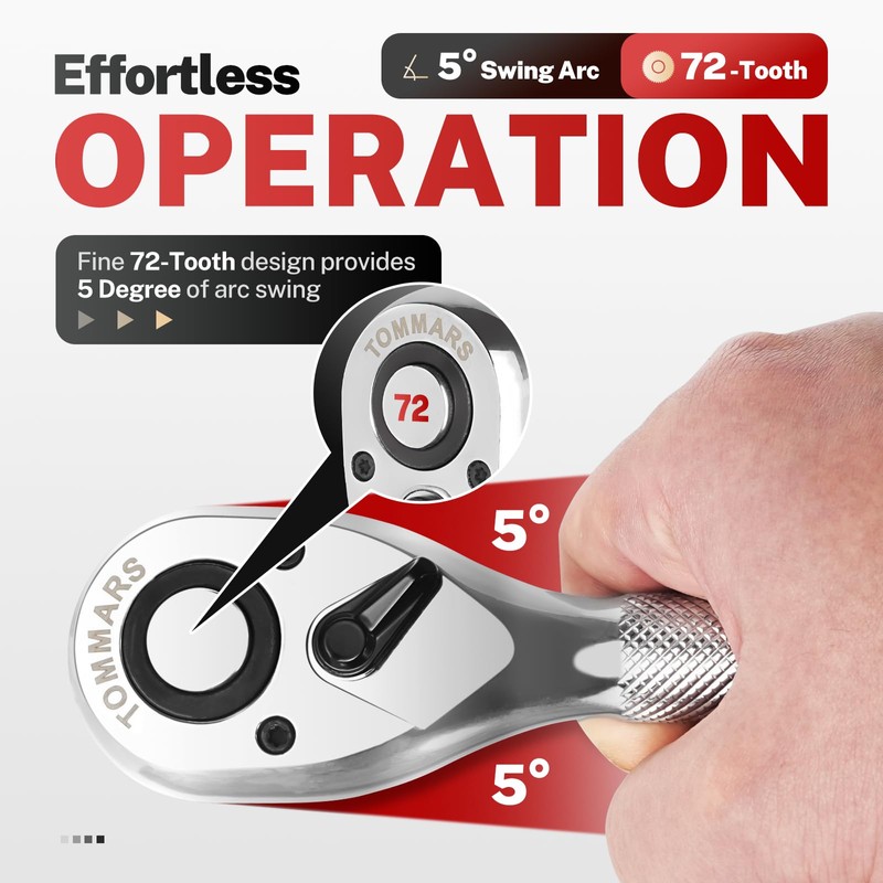 TOMMARS Stubby Ratchet Set, 1/4", 3/8", 1/2" Drive Ratchet Handle