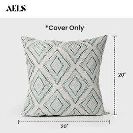 AELS Geometric Textured Throw Pillow Covers 20x20, Set of 2, Decorative Pillow Case, Diamond Boho Farmhouse Cushion Case for Sofa, Bed, Couch, Teal (Covers Only)