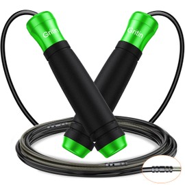 Gritin Skipping Rope, Speed Rope Adjustable with Non-Slip & Ergonomic Handles, 3 m Length Adjustable Rope with Scale Marking, for Fitness, Endurance and Skipping Rope, Includes Length Adjuster, Green