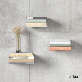Umbra Conceal, Sturdy Metal Floating Bookshelf for Wall (Set of 3 - Small), Silver
