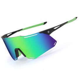 DUCO Polarized Sports Sunglasses for Men and Women UV400 Protection Lightweight Durable for Cycling Baseball Running DC0045 (Black Frame Green Temple Revo Green Lens)