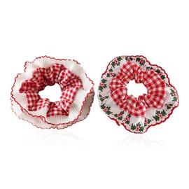 Pack of 2 Red Checked Hair Bobbles Creative and Fashionable Hair Bobbles Elastic Hair Bobbles Fashionable Headwear for Women Solid Hair Bobbles with Ponytail Hair Accessories
