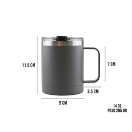 Termo De Acero Inoxidable 14 Oz (414ML) Térmico, Doble Capa, 10 Horas de Duración, Taza Para Café, Bebidas Frías y Calientes (Gris)