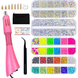 Hotfix Rhinestone Applicator, Iron-on Hot Fix Setter Tool Bedazzler Kit with Rhinestones,Hot Fixed Wand for Clothes Clothing Fabric Crafts,Pink Set