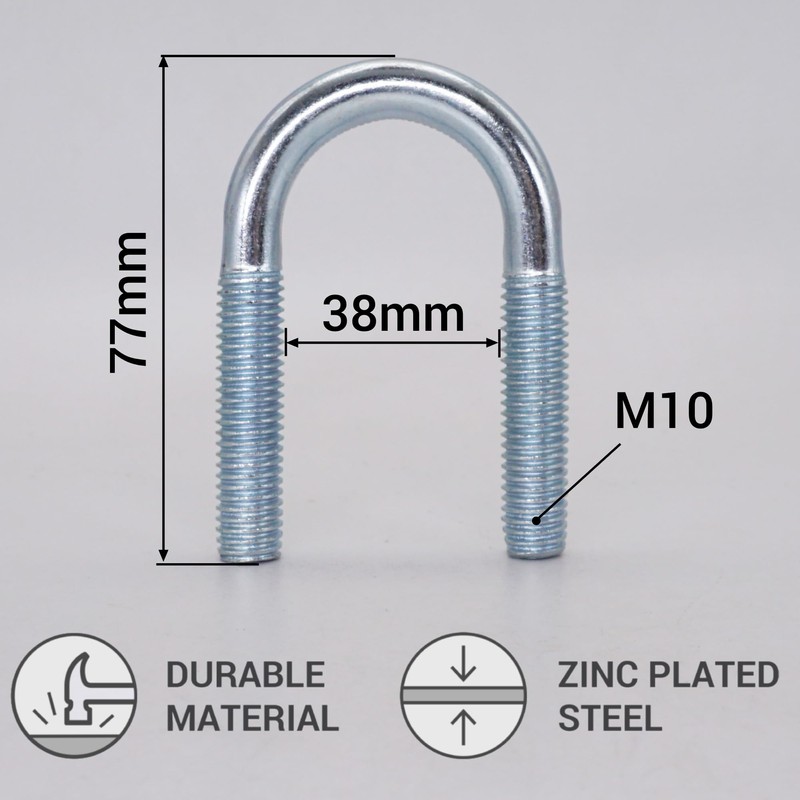 SKIR'CO (Pack of 2) Zinc Plated Round U Bolt M10