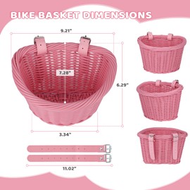 ZUKKA Children's Bicycle Basket Front Removable Braided Basket Made of Flexible Plastic for Children and Girls Front (Pink)