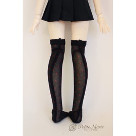 Petite Marie 1/3 MDD MSD Compatible Knee High Socks, Transparency and Soft Feel, Black Background x Red Polka Dot, 15.7 inches (40 cm) Doll Clothes [Petite Marie] [Petite Marie] [No.0088]
