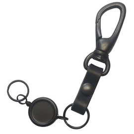 [highstyle] Tochigi Leather & Carabiner & Single Reel Key Chain Antique Black Color, Black