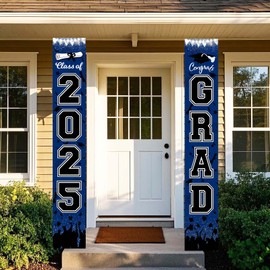 Graduation Decorations Navy Blue 2025/Navy Blue Black Graduation Party Decorations/Congrats Grad Porch Banner for Schools or Grades 2025